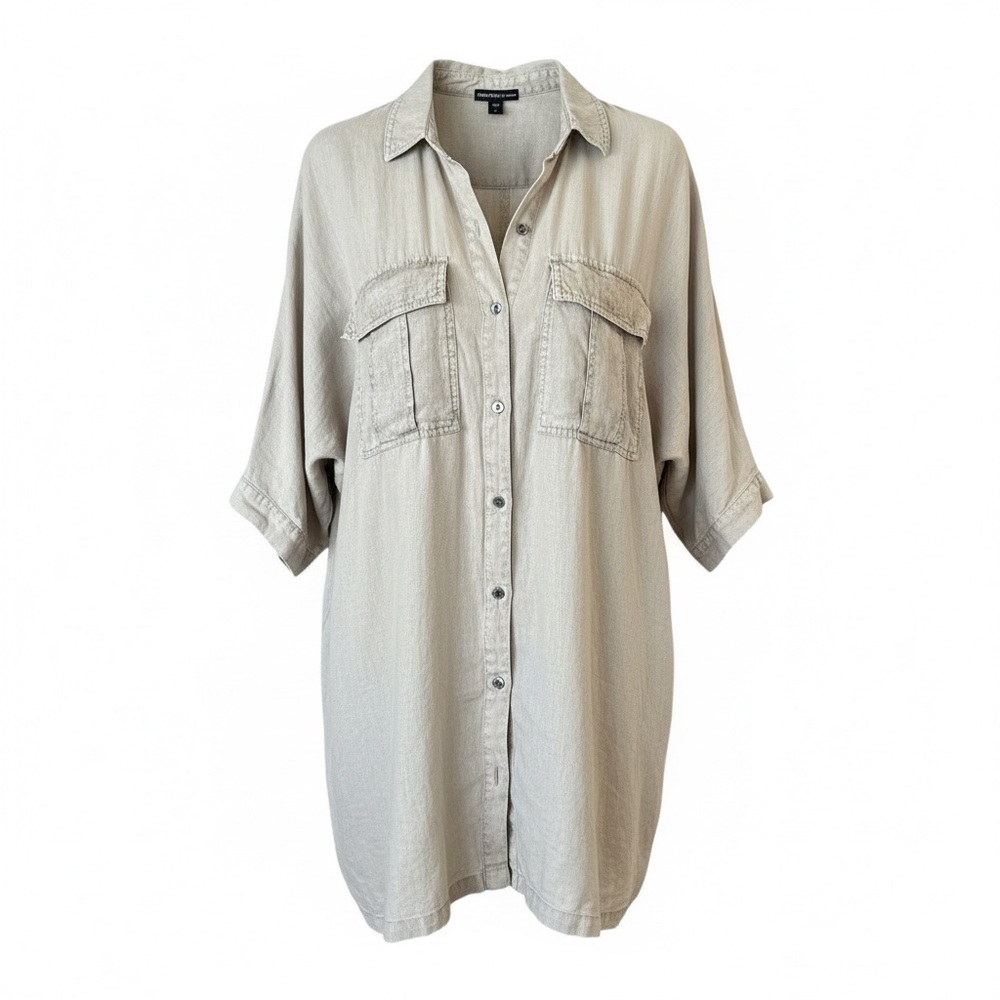 James Perse Taupe Silt Linen Oversized Shirt Dress sz 1 small medium large